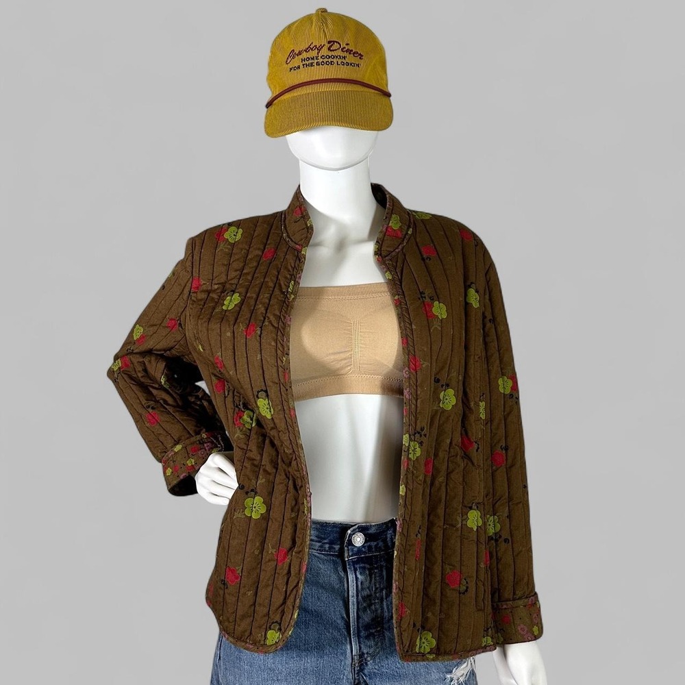 Vintage Hearts of Palm Quilted Floral Jacket Size 14
